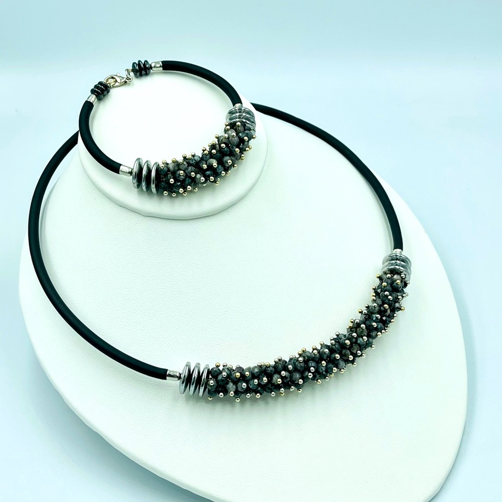 Black Labradorite necklace bracelet earrings set
